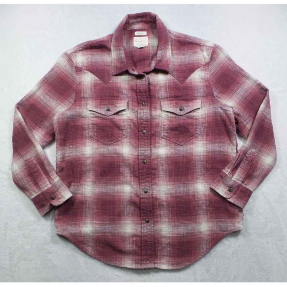 American Eagle Top Womens Size Medium Red Plaid Button Up Ahh-Manzingly Soft